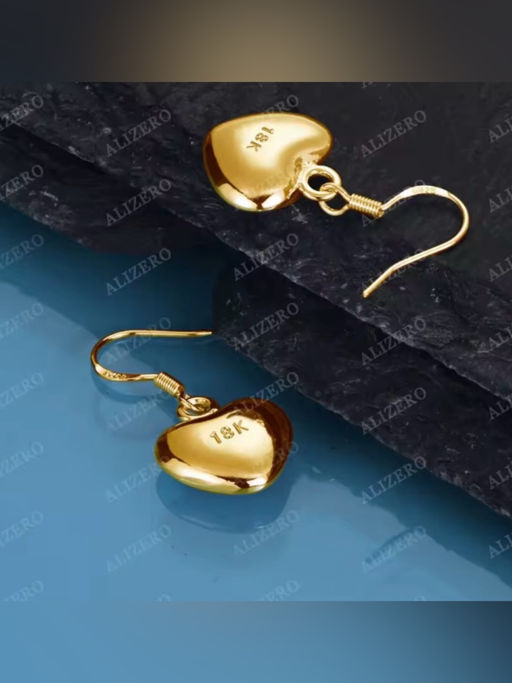 18K Gold Heart Drop Earrings - Women Jewelry